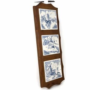 Delft-Style Tile Trio Wall Plaque on Wood Frame 19” x 6”